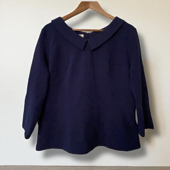 NWT Hobbs London Laurie Collared Top Ink Blue Peter Pan Collar 3/4 Sleeve XL - Picture 1 of 11